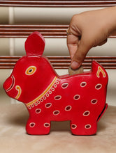 Load image into Gallery viewer, Embossed Leather - Piggy Bank, Puppy, with Button, Multicoloured - The India Craft House 