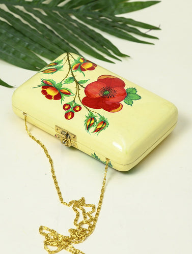 Exclusive Kashmiri Art Papier Mache Clutch Bag - Floral Bouquet
