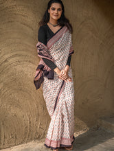 Load image into Gallery viewer, Exclusive Bagh Hand Block Printed Cotton Saree - Beige Flowers