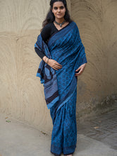 Load image into Gallery viewer, Exclusive Bagh Hand Block Printed Cotton Saree - Blue Flora