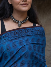 Load image into Gallery viewer, Exclusive Bagh Hand Block Printed Cotton Saree - Blue Paisleys