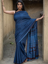 Load image into Gallery viewer, Exclusive Bagh Hand Block Printed Cotton Saree - Blue ZigZags