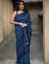 Load image into Gallery viewer, Exclusive Bagh Hand Block Printed Cotton Saree - Blue ZigZags