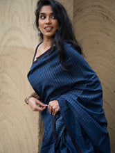 Load image into Gallery viewer, Exclusive Bagh Hand Block Printed Cotton Saree - Blue ZigZags