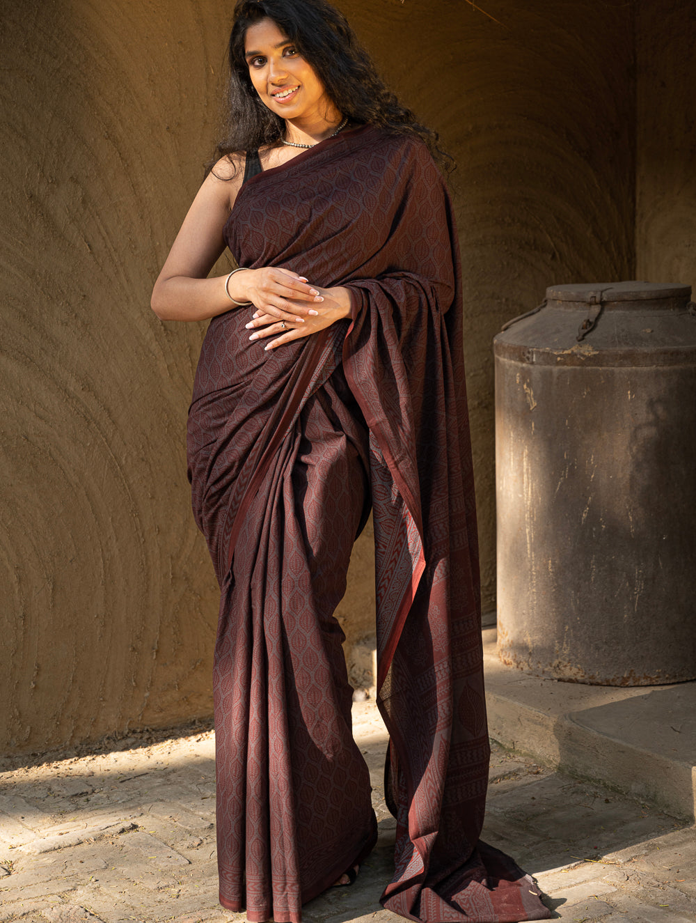 Load image into Gallery viewer, Exclusive Bagh Hand Block Printed Cotton Saree - Brown Leaf