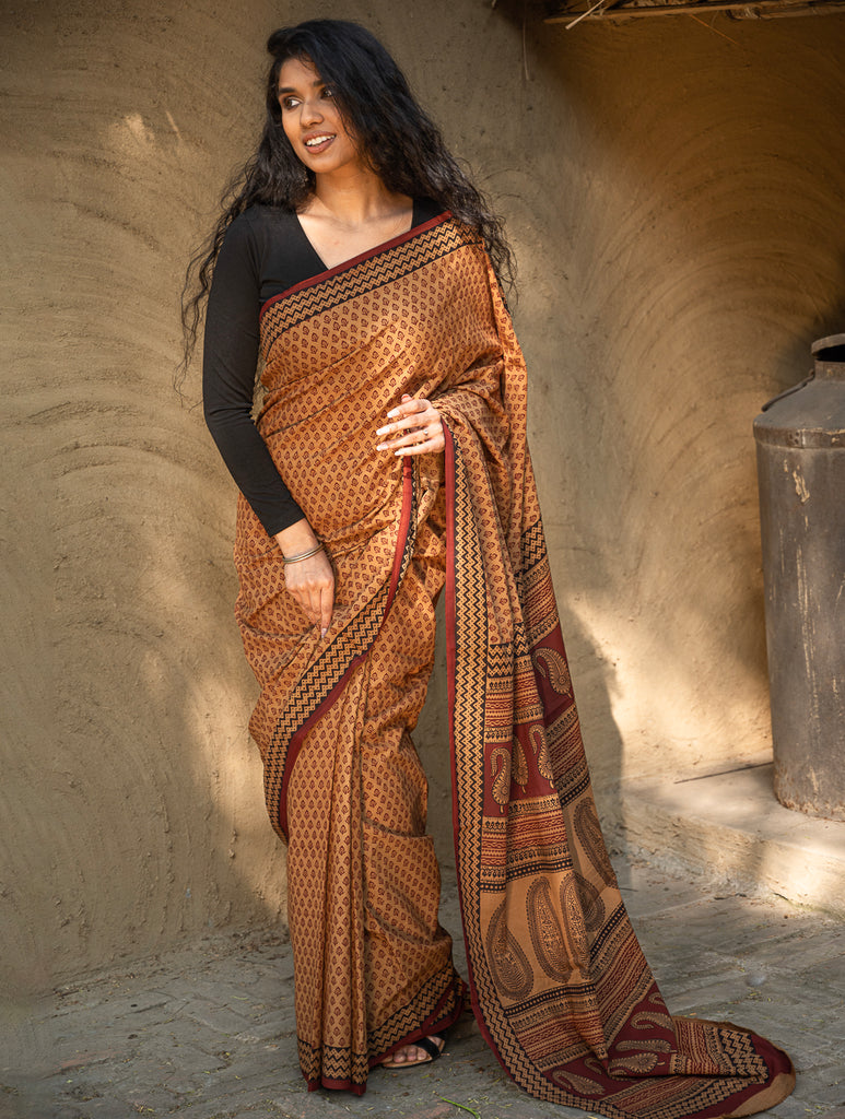 Exclusive Bagh Hand Block Printed Cotton Saree - Buds