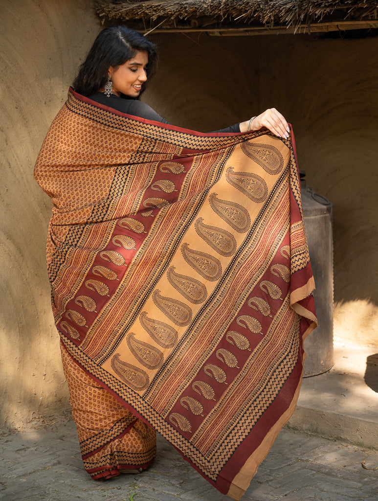 Exclusive Bagh Hand Block Printed Cotton Saree - Buds