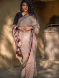 Exclusive Bagh Hand Block Printed Cotton Saree - Floret Buds