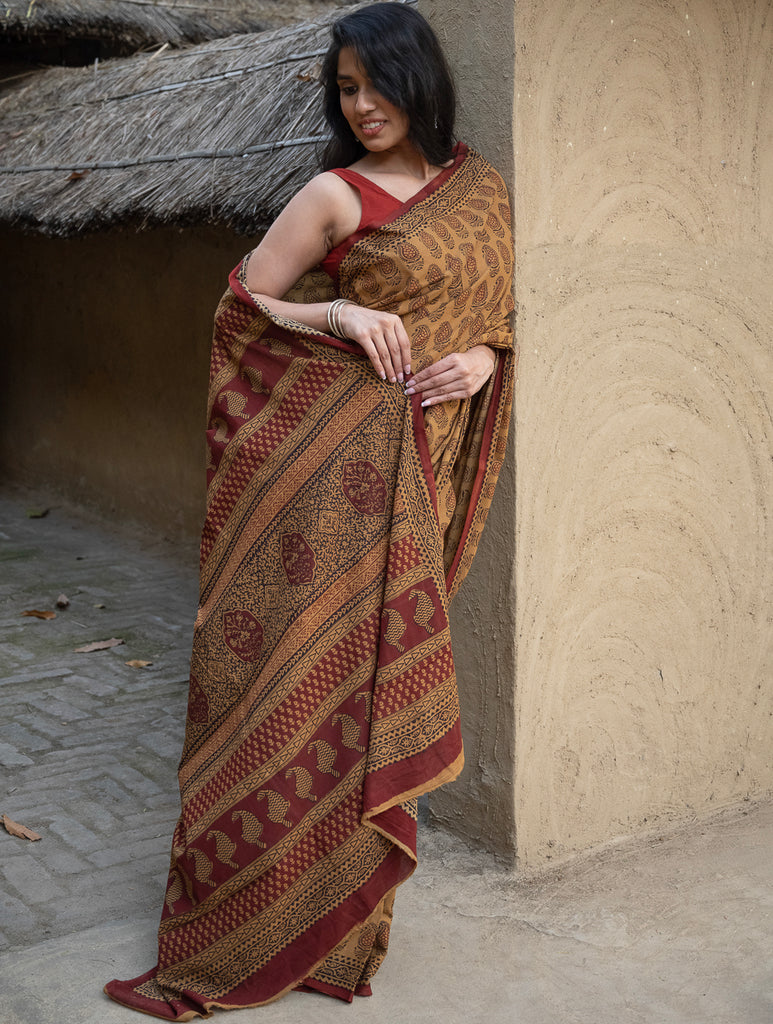 Exclusive Bagh Hand Block Printed Cotton Saree - Paisley Appeal