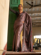 Load image into Gallery viewer, Exclusive Bagh Hand Block Printed Modal Silk Saree - Grey Flora