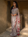 Exclusive Bagh Hand Block Printed Modal Silk Saree - White Paisleys