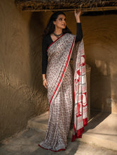 Load image into Gallery viewer, Exclusive Bagh Hand Block Printed Modal Silk Saree - White Paisleys 