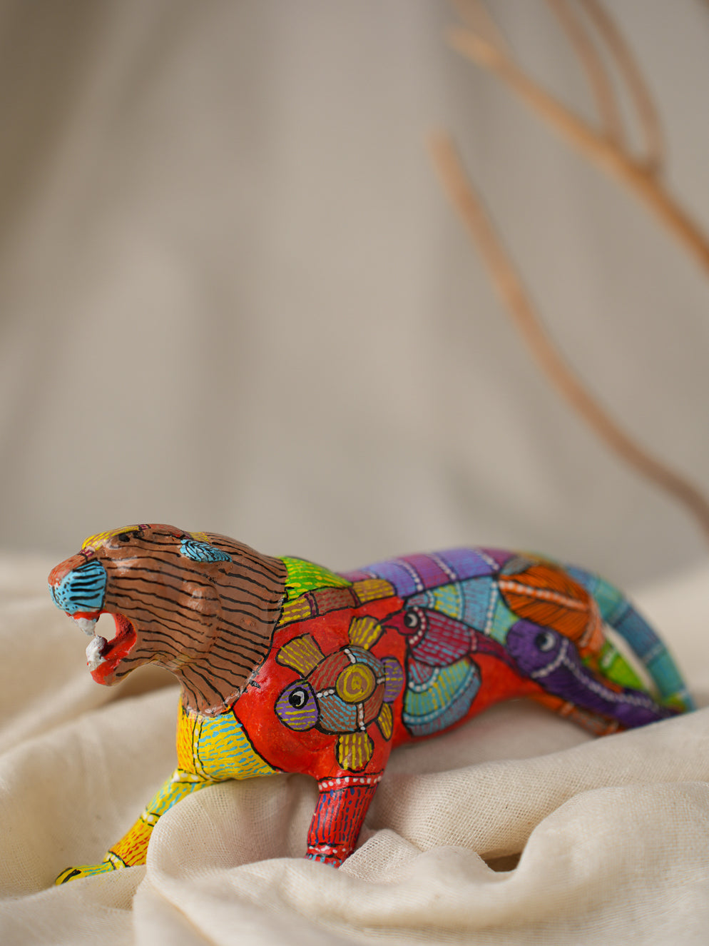 Load image into Gallery viewer, Exclusive Gond Art Tiger Curio - Forest Wanderer