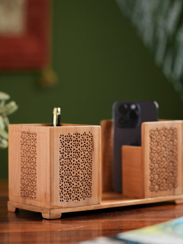 Exclusive Jaali Wood Craft Desk Caddy 