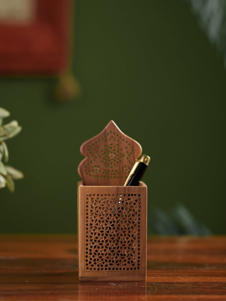 Exclusive Jaali Wood Craft Stationery Holder - Ornate