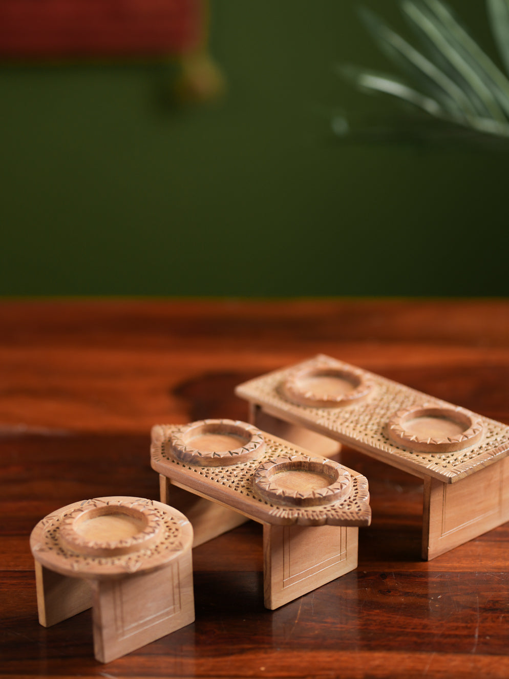 Load image into Gallery viewer, Exclusive Jaali Wood Craft Tealight Holders - (Set of 3)