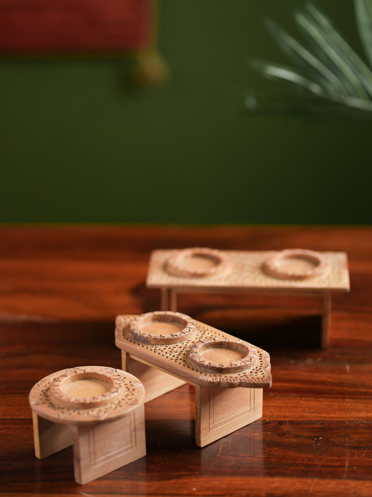 Exclusive Jaali Wood Craft Tealight Holders - (Set of 3)