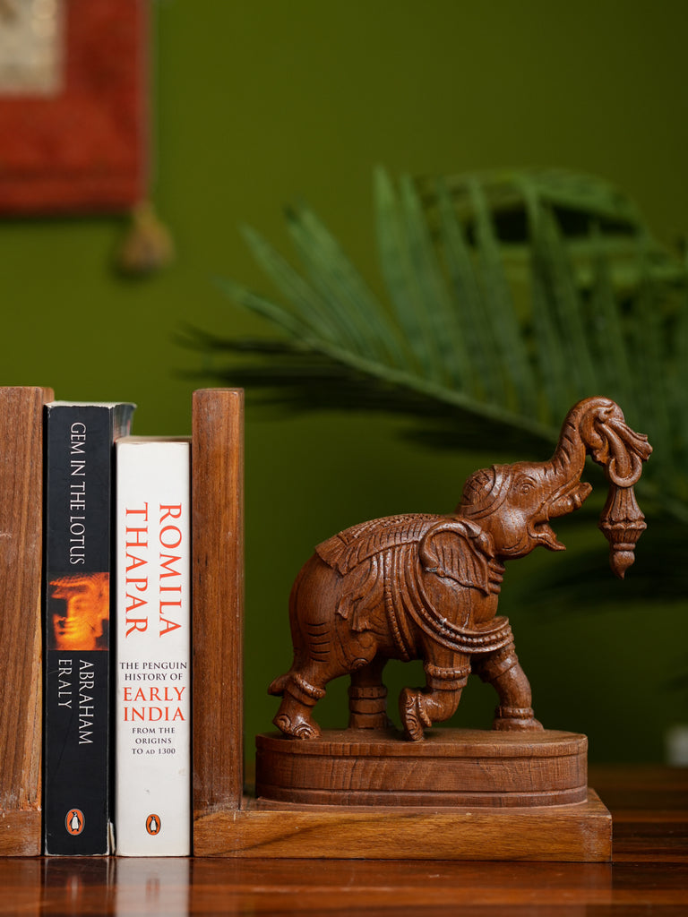 Exclusive Karnataka Wood Carving Book Ends - Elephants (Set of 2)