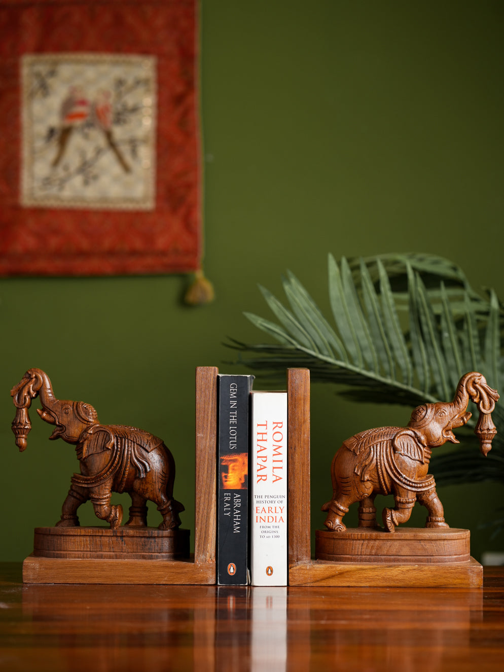 Exclusive Karnataka Wood Carving Book Ends - Elephants (Set of 2)