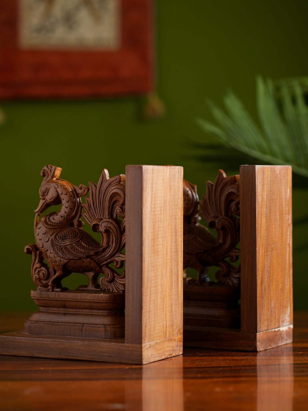 Exclusive Karnataka Wood Carving Book Ends - Hansa (Set of 2)