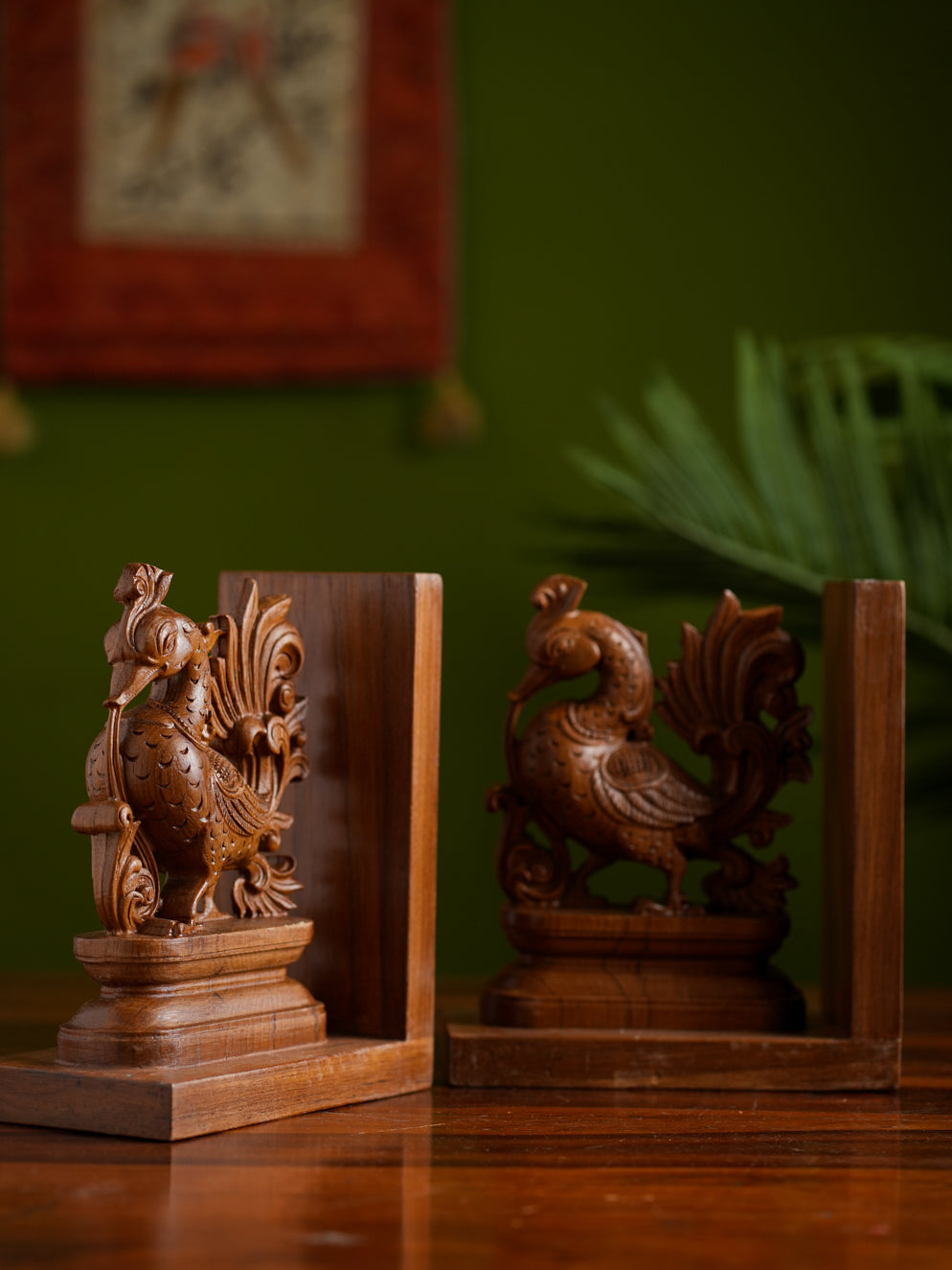 Load image into Gallery viewer, Exclusive Karnataka Wood Carving Book Ends - Hansa (Set of 2)