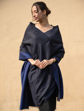 Load image into Gallery viewer, Exclusive Reversible Soft Kashmiri Wool Shawl - Deep Blue &amp; Black