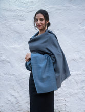 Load image into Gallery viewer, Exclusive Reversible Soft Kashmiri Wool Shawl - Soft Blue &amp; Grey