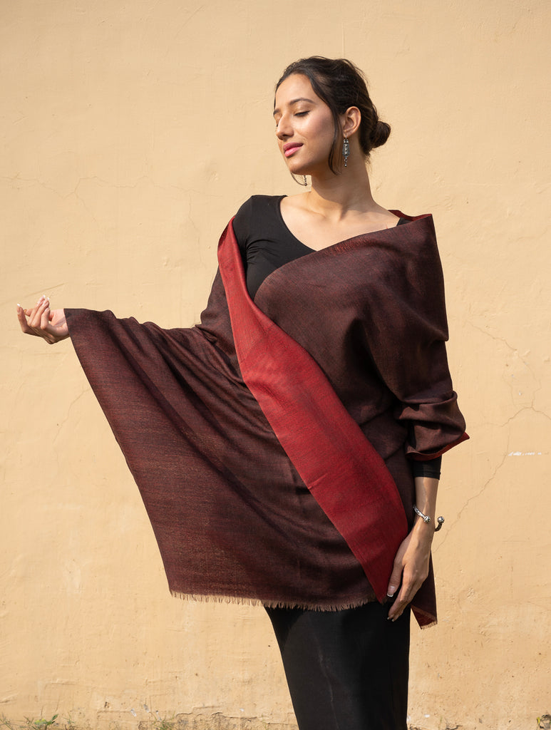 Exclusive Reversible Soft Kashmiri Wool Stole - Brown & Maroon