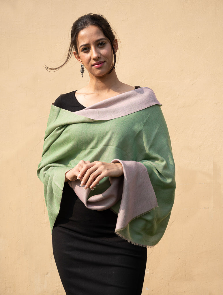 Exclusive Reversible Soft Kashmiri Wool Stole - Mauve & Sea Green