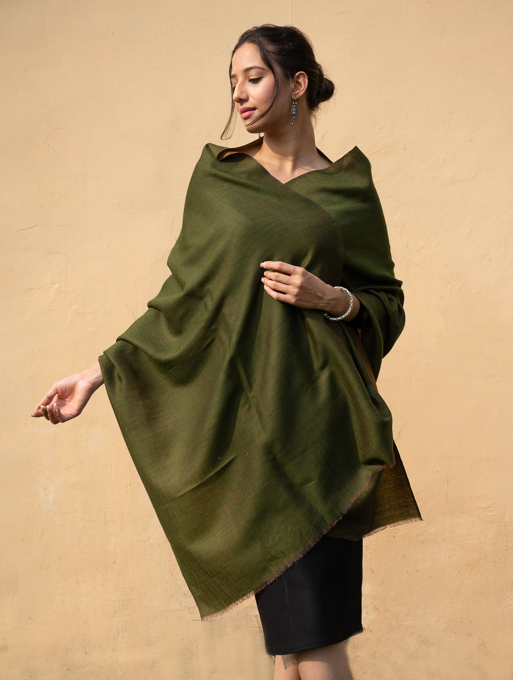 Load image into Gallery viewer, Exclusive Reversible Soft Kashmiri Wool Stole - Pale Brown &amp; Green