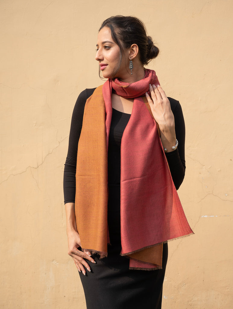 Exclusive Reversible Soft Kashmiri Wool Stole - Pale Orange & Dark Peach