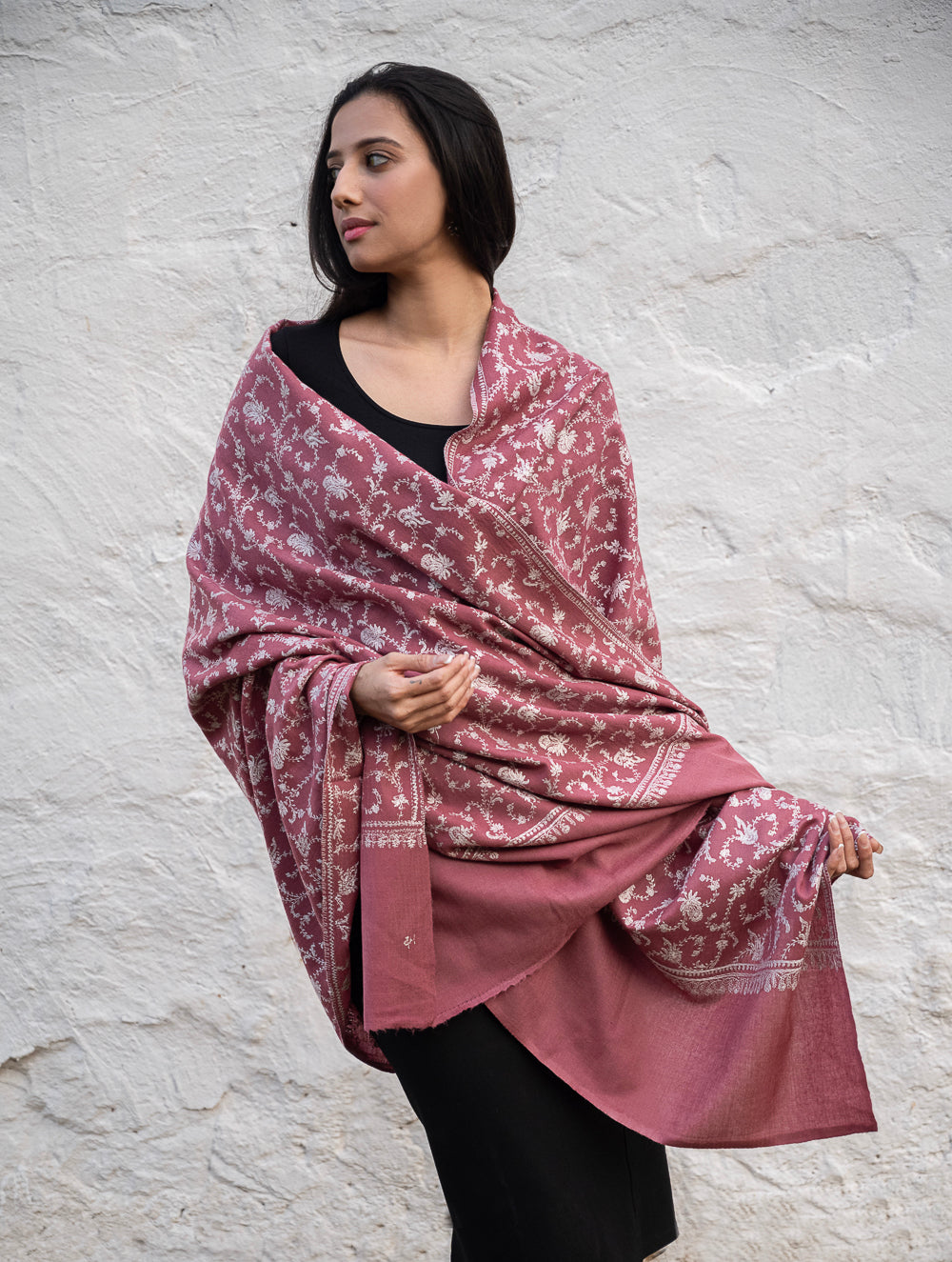 Load image into Gallery viewer, Exclusive, Fine Hand Embroidered Kashmiri Shawl - Regal Pink 