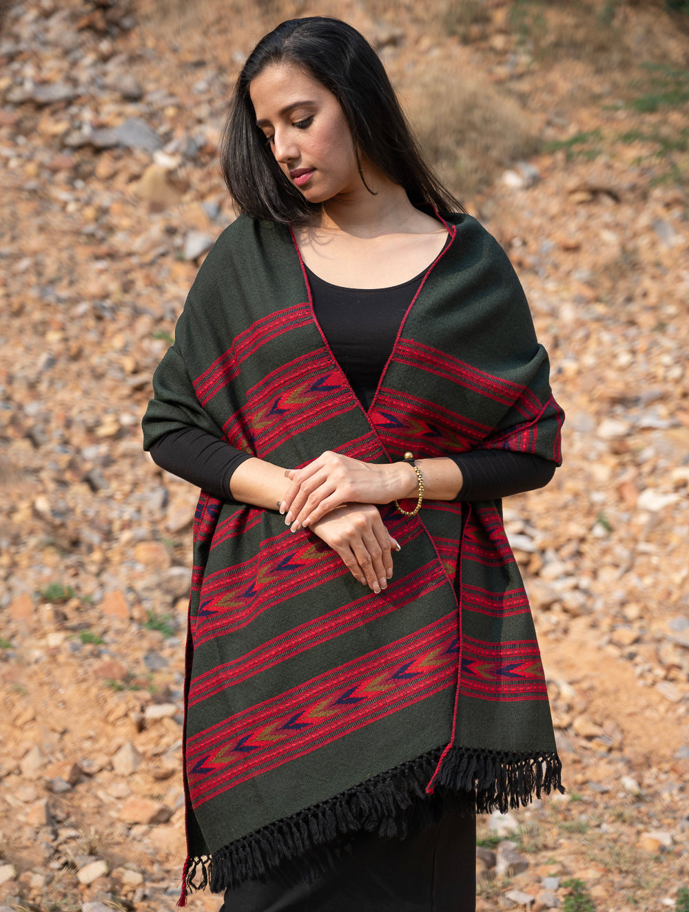 Load image into Gallery viewer, Exclusive, Soft Himachal Wool Stole - 6 Panels, Deep Olive
