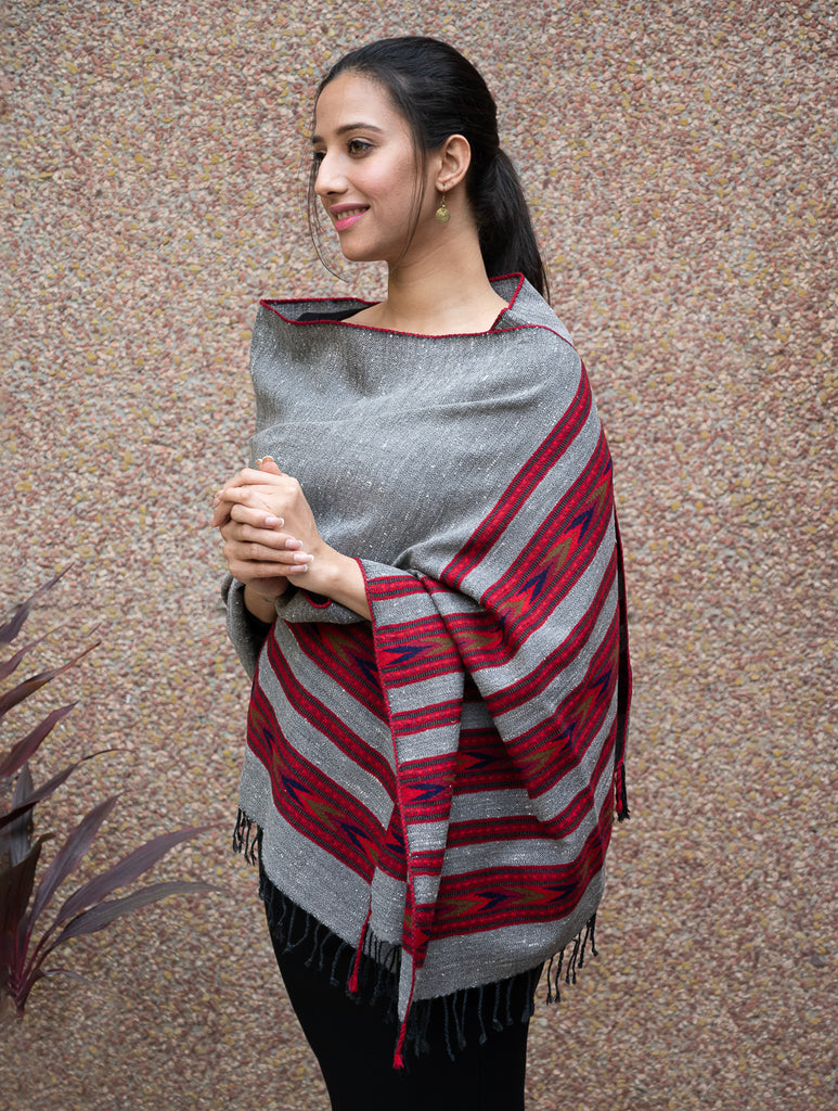 Exclusive, Soft Himachal Wool Stole - 6 Panels, Grey