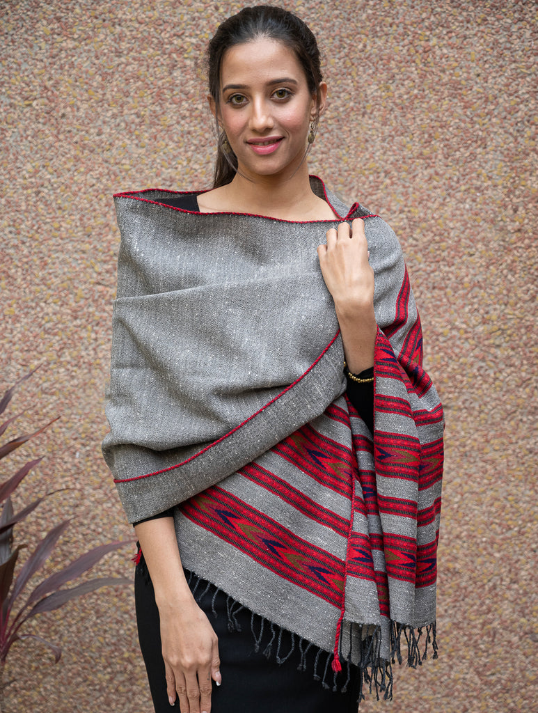 Exclusive, Soft Himachal Wool Stole - 6 Panels, Grey