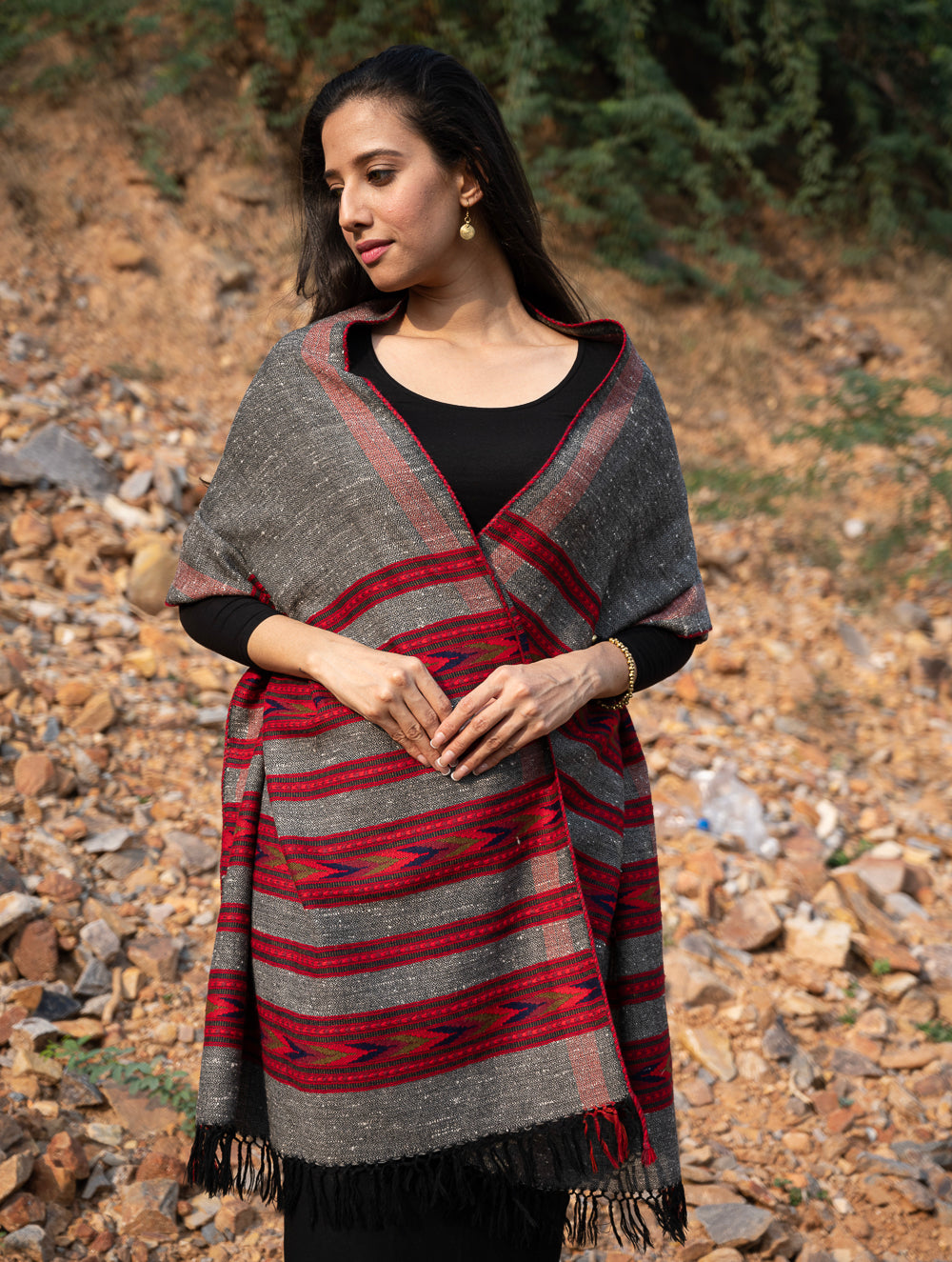 Load image into Gallery viewer, Exclusive, Soft Himachal Wool Stole - 6 Panels, Warm Grey