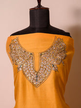Load image into Gallery viewer, Exclusive, Fine Kashmiri Hand Embroidered Chanderi Kurta / Dress Fabric - Golden Yellow