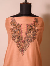 Load image into Gallery viewer, Exclusive, Fine Kashmiri Hand Embroidered Chanderi Kurta / Dress Fabric - Peach