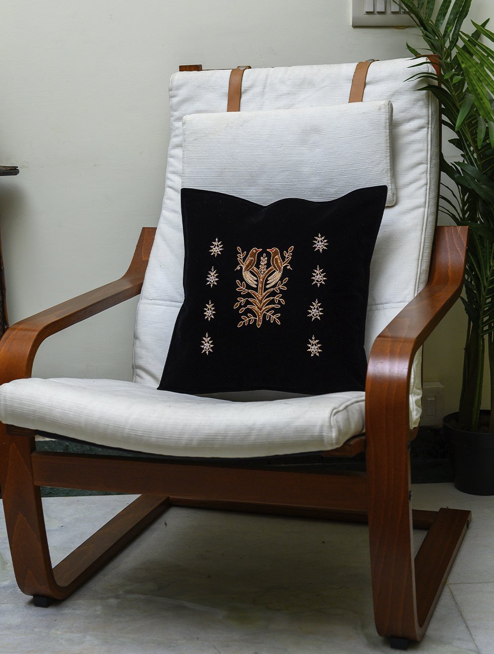 Load image into Gallery viewer, Exquisite Resham Zardozi Hand Embroidered Velvet Cushion Cover - Birds (Piece)