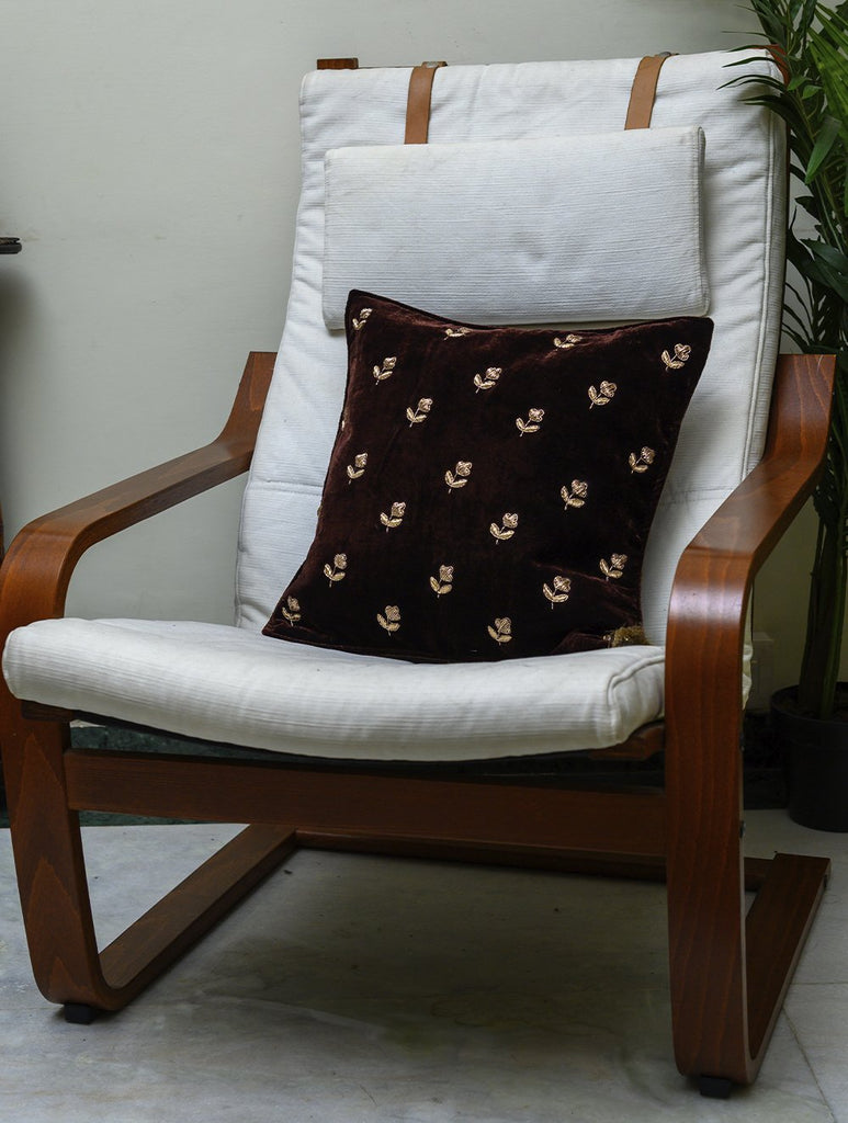 Exquisite Resham Zardozi Hand Embroidered Velvet Cushion Cover - Bud (Piece)