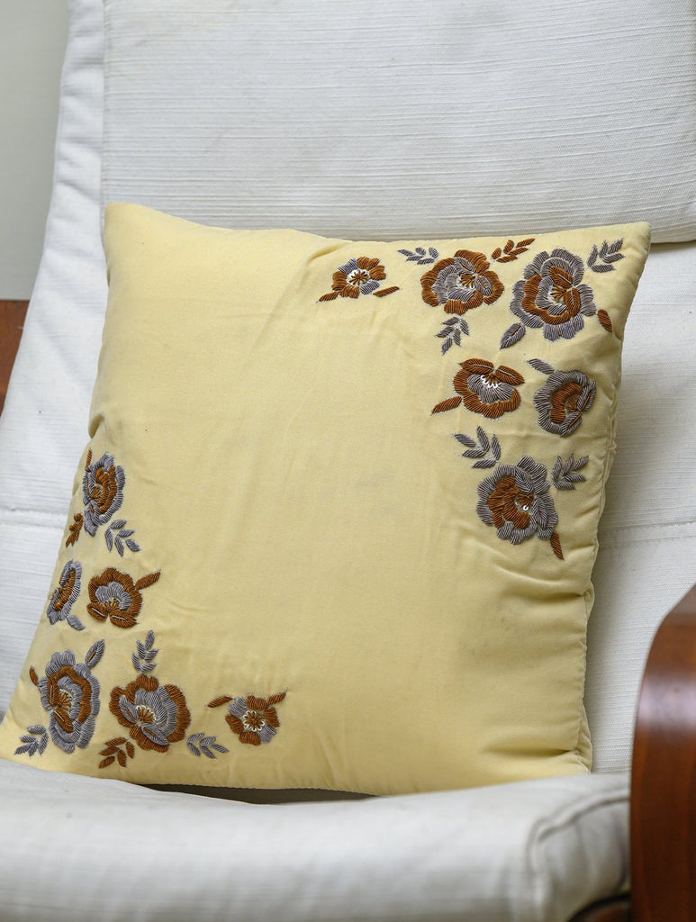 Exquisite Resham Zardozi Hand Embroidered Velvet Cushion Cover - Floret (Piece)