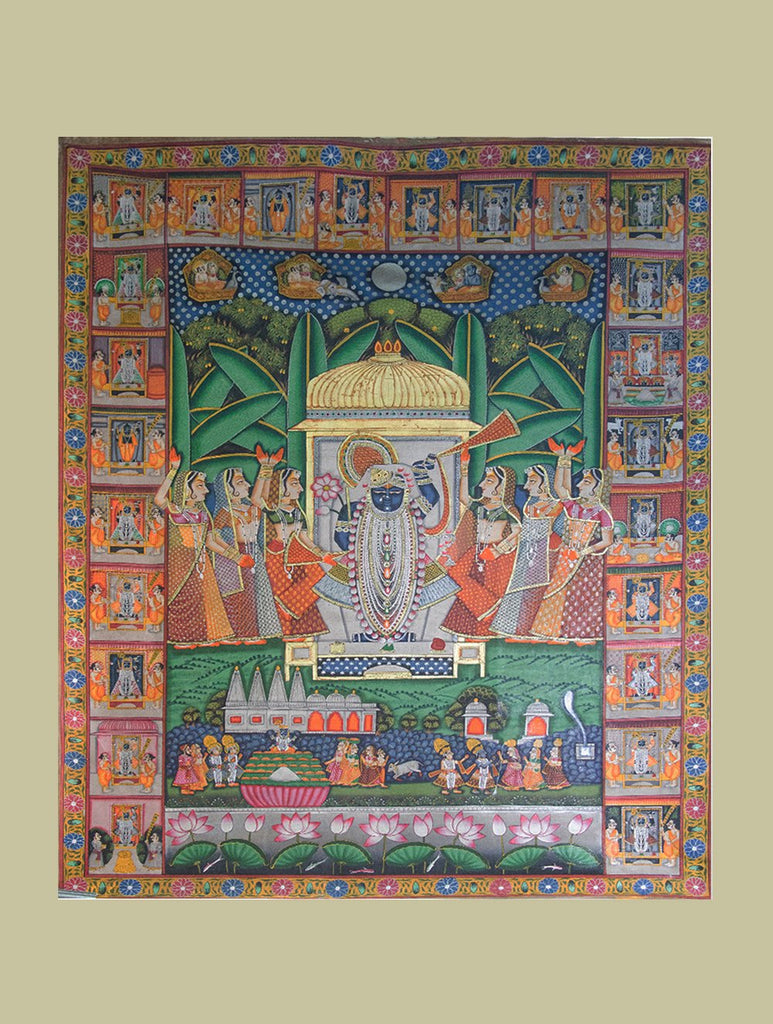 Extra Large Pichwai Painting ❃ Women Worshipping Lord Krishna