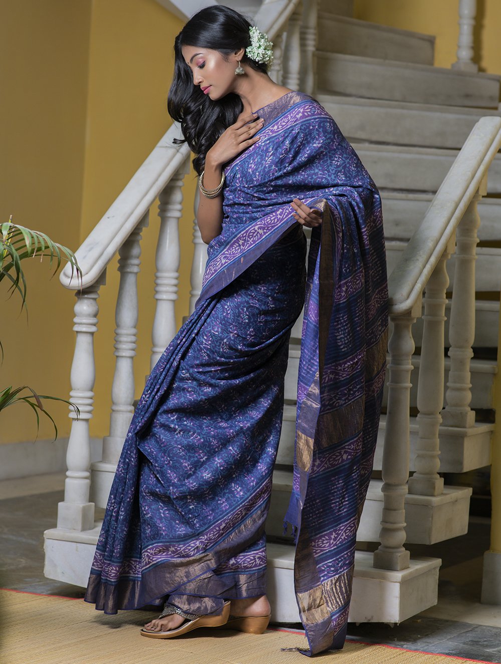 Load image into Gallery viewer, Festive &amp; Exclusive Tassar Silk Bagru Saree (With Blouse Piece) - Mauve &amp; Dull Gold