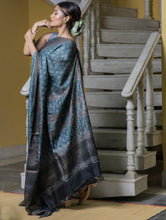 Load image into Gallery viewer, Festive &amp; Exclusive Tassar Silk Bagru Saree (With Blouse Piece) - Pink, Peacock Blue &amp; Metallic Gold
