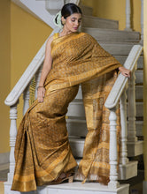 Load image into Gallery viewer, Festive &amp; Exclusive Tassar Silk Bagru Saree (With Blouse Piece) - Yellow, Mustard &amp; Dull Gold