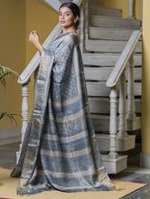 Load image into Gallery viewer, Festive &amp; Exclusive Tassar Silk Sanganeri Bagru Saree (With Blouse Piece) - Soft Blue, Beige &amp; Dull Gold