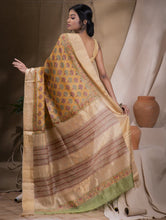Load image into Gallery viewer, Festive &amp; Exclusive Tassar Silk Sanganeri Bagru Saree (With Blouse Piece) - Warm Yellow &amp; Dull Gold