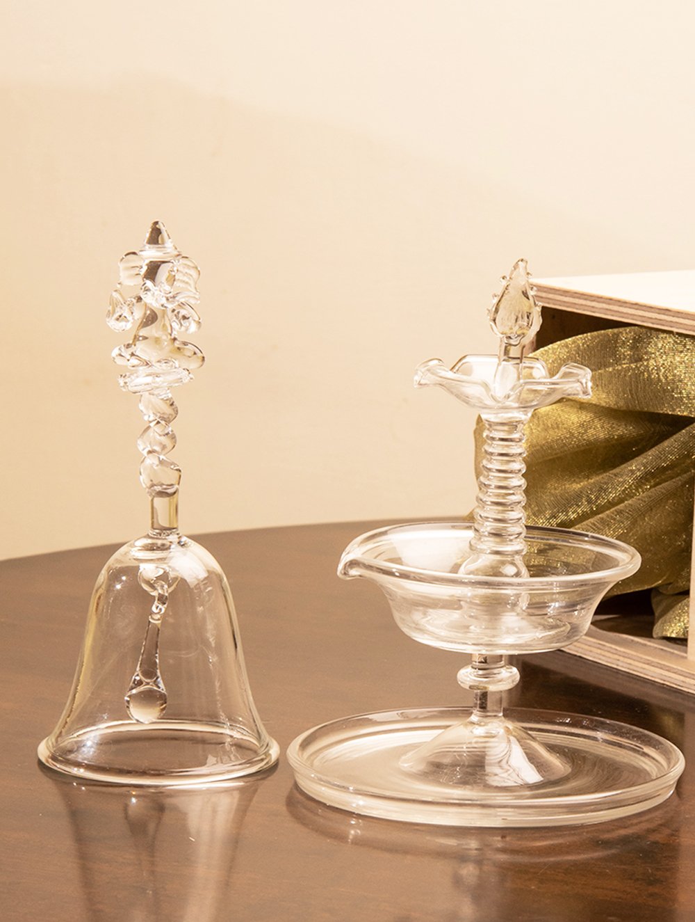 Fine Crystal Glass Bell + Samay Diya (Set of 2)