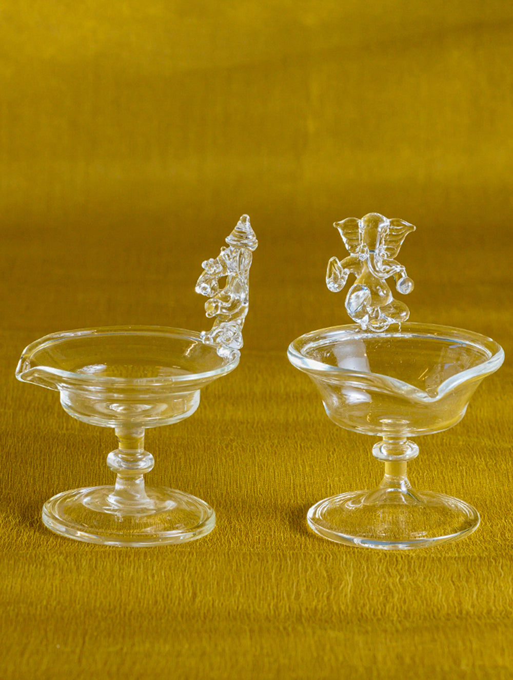 Fine Crystal Glass Ganesha Diyas (Set of 2) (Small)