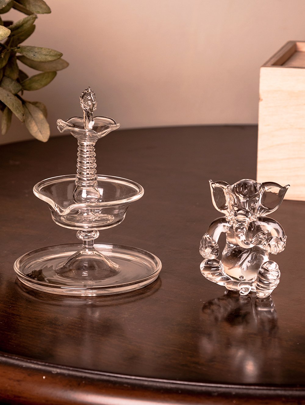 Fine Crystal Glass Ganesha + Samay (Set of 2)